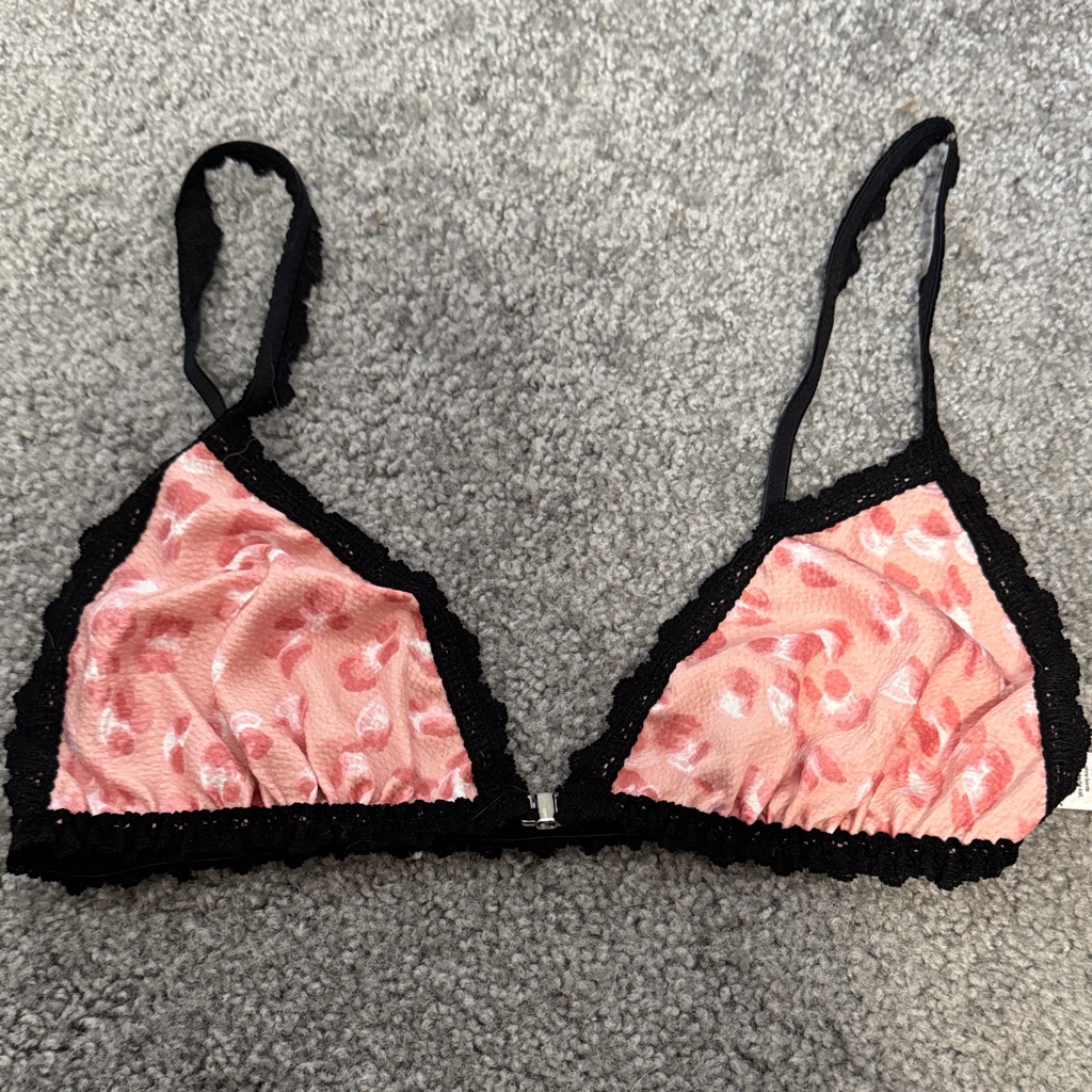 Hanky Panky Pink Patterned Triangle Bralette With Black Lace
